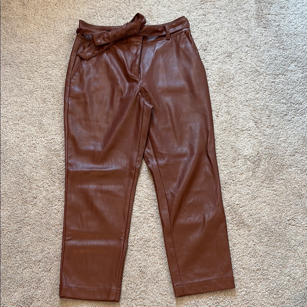 LOFT Brown Faux Leather Pants with Belt sz8